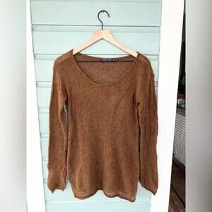 Peruvian connection loose knit 100% royal alpaca brown sweater pullover fall S